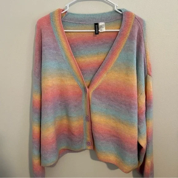 Rainbow Jacquard-knit Cardigan H&M Women’s Size XL - Picture 2 of 4